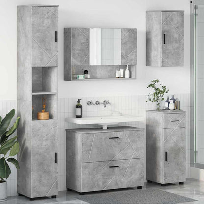 Badkamermeubelset 5 pcs Beton Grijs Geperst Hout en Metaal