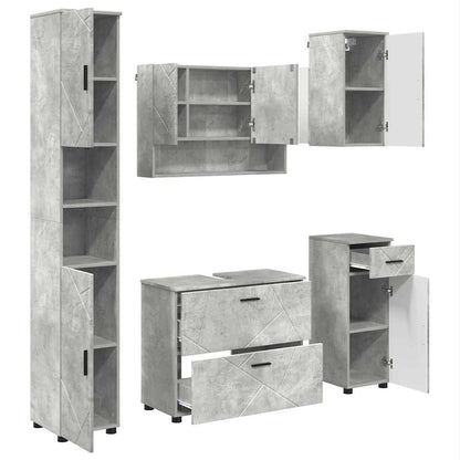 Badkamermeubelset 5 pcs Beton Grijs Geperst Hout en Metaal