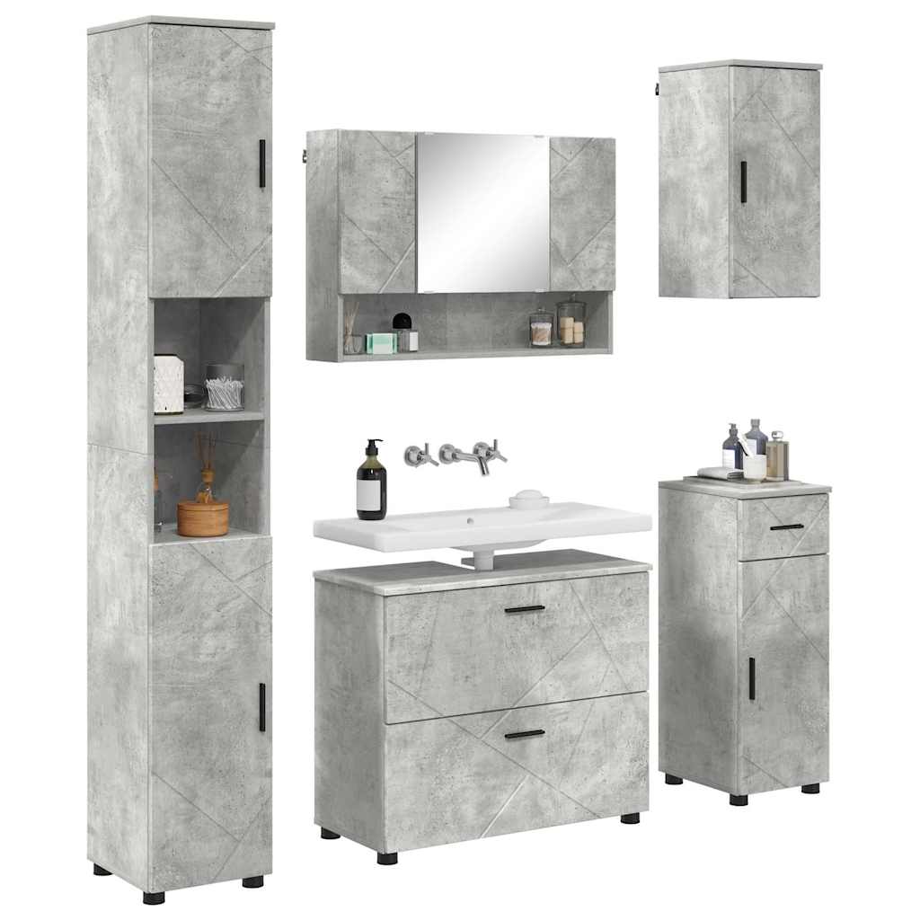 Badkamermeubelset 5 pcs Beton Grijs Geperst Hout en Metaal