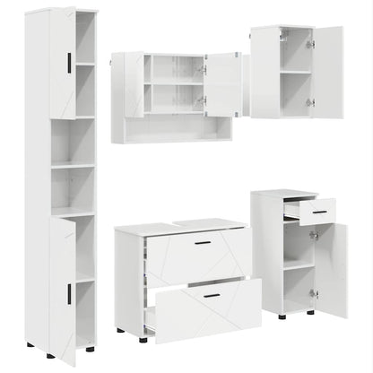 Badkamermeubelset 5 pcs Hoogglans wit Geperst Hout en Metaal