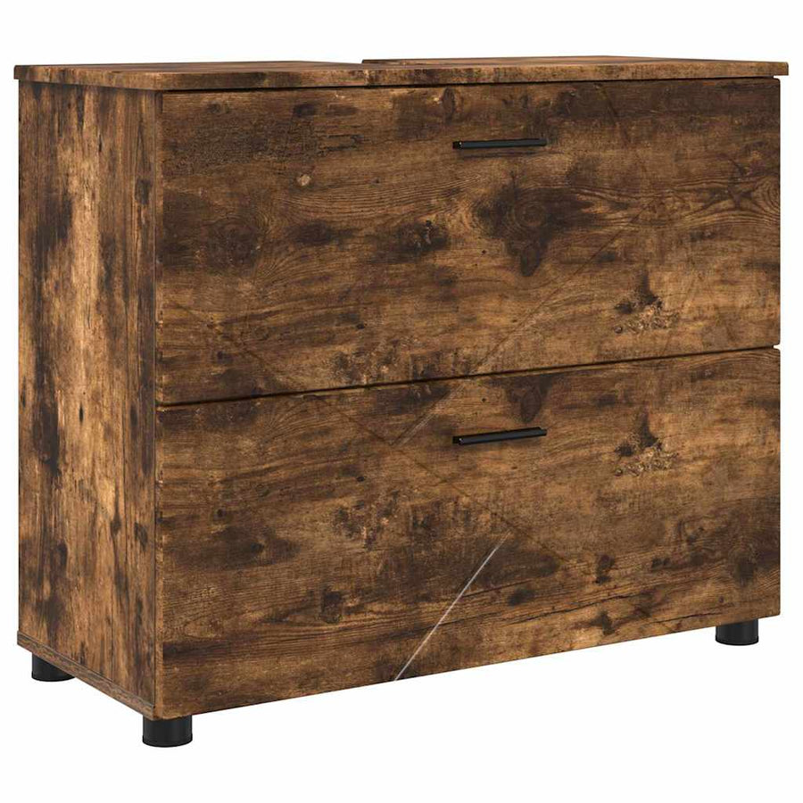 Badkamermeubelset 5 pcs Gerookt eiken Geperst Hout en Metaal