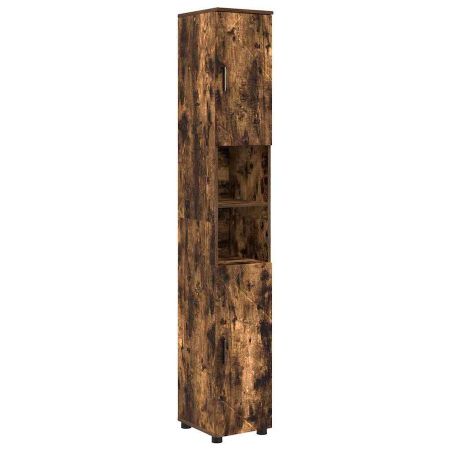Badkamermeubelset 5 pcs Gerookt eiken Geperst Hout en Metaal