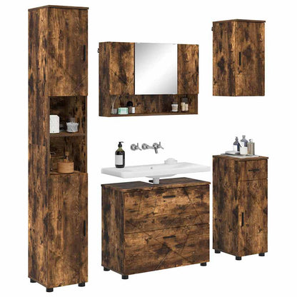 Badkamermeubelset 5 pcs Gerookt eiken Geperst Hout en Metaal