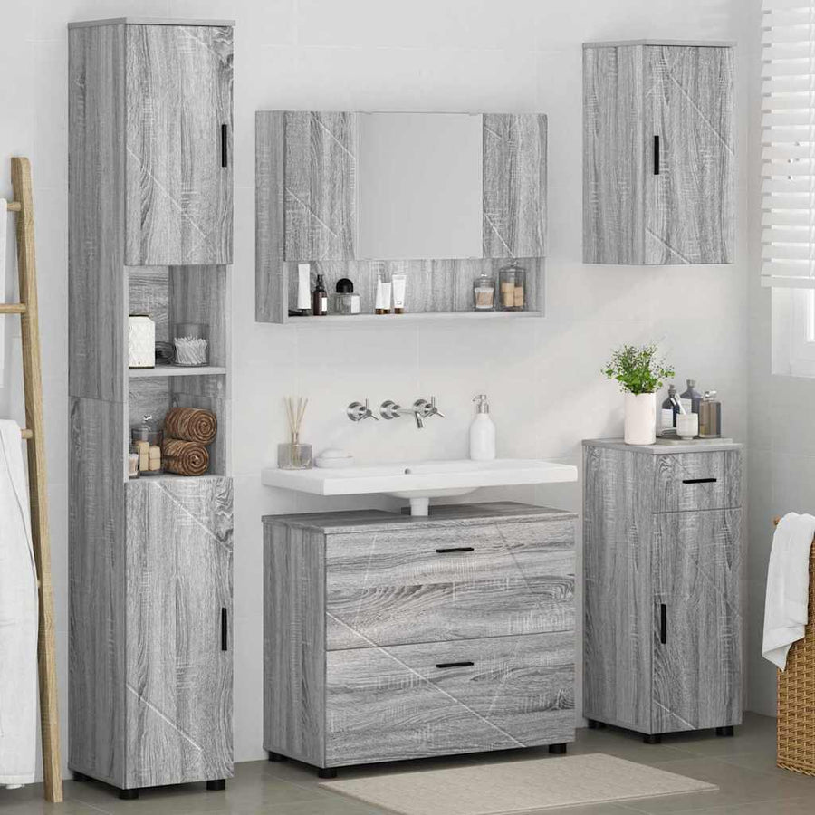 Badkamermeubelset 5 pcs Grijs Sonoma Geperst Hout en Metaal