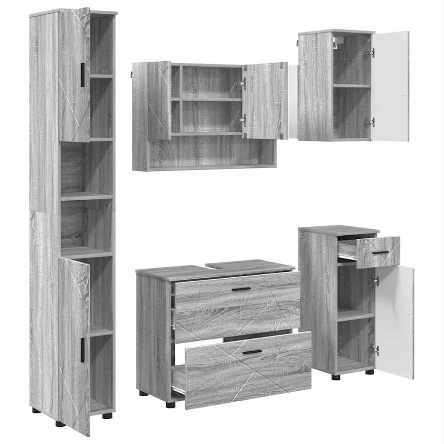 Badkamermeubelset 5 pcs Grijs Sonoma Geperst Hout en Metaal