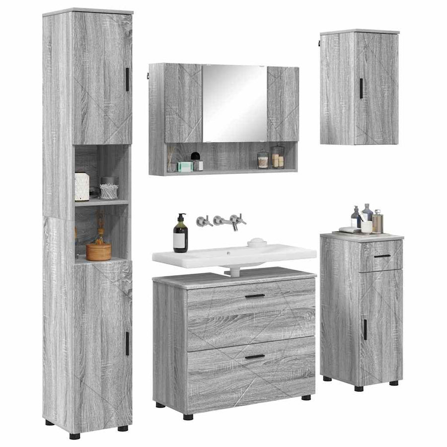 Badkamermeubelset 5 pcs Grijs Sonoma Geperst Hout en Metaal