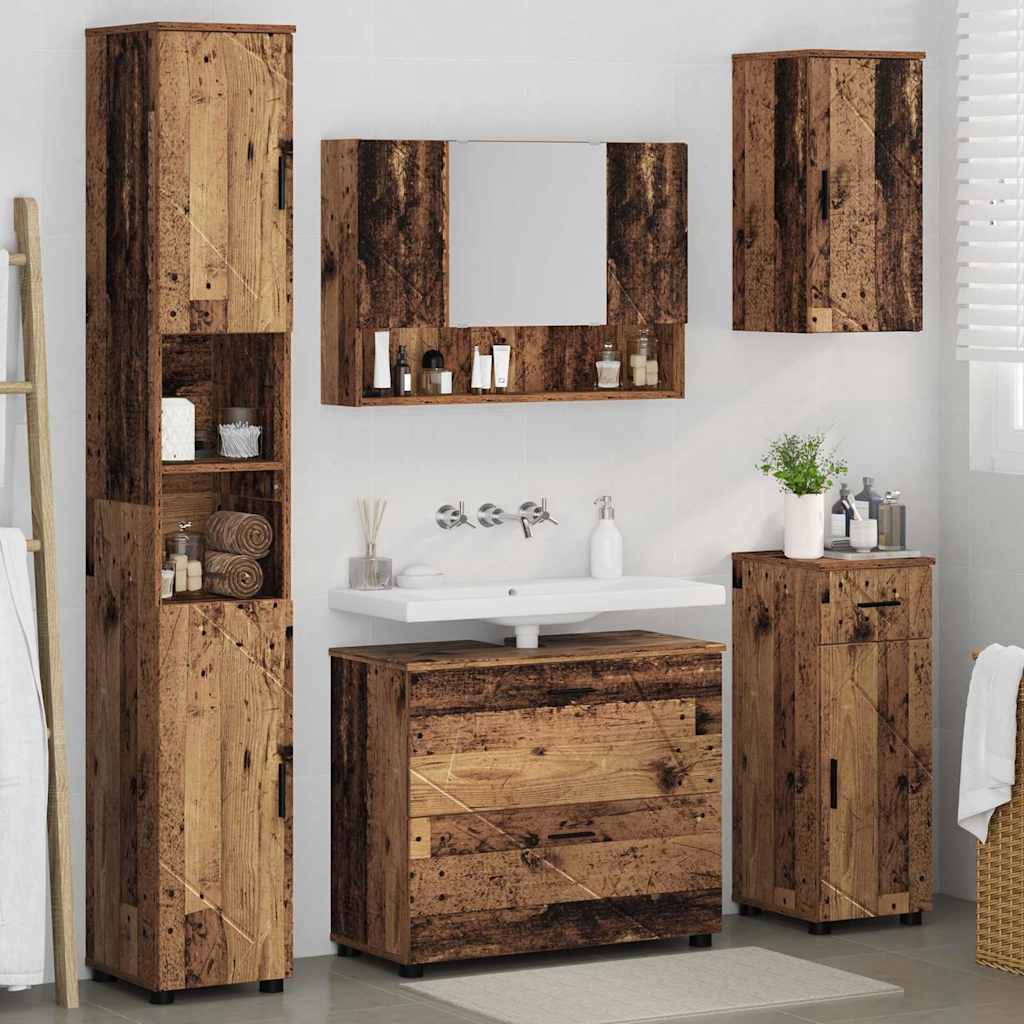 Badkamermeubelset 5 pcs Oud Hout Geperst Hout en Metaal