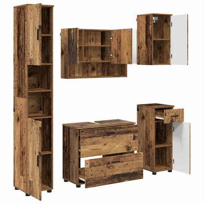 Badkamermeubelset 5 pcs Oud Hout Geperst Hout en Metaal