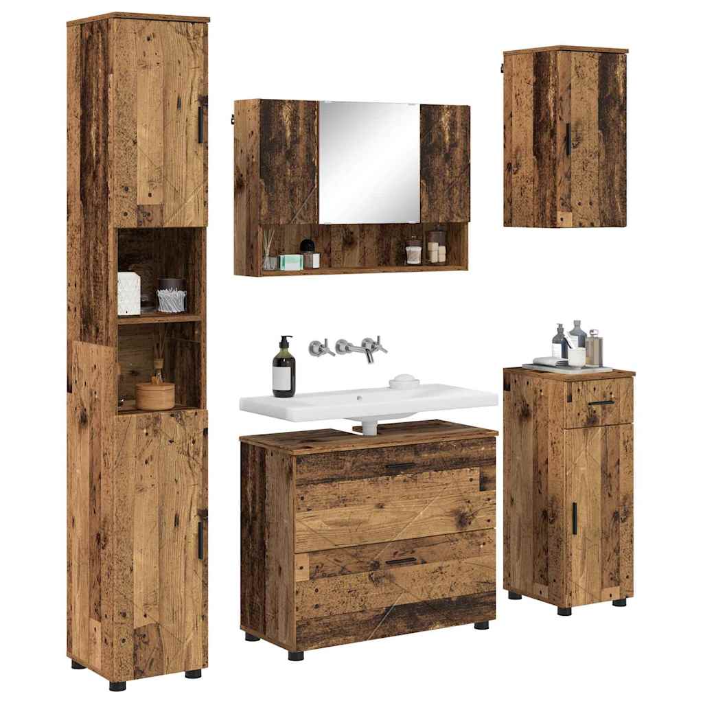 Badkamermeubelset 5 pcs Oud Hout Geperst Hout en Metaal