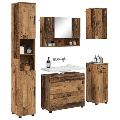 Badkamermeubelset 5 pcs Oud Hout Geperst Hout en Metaal