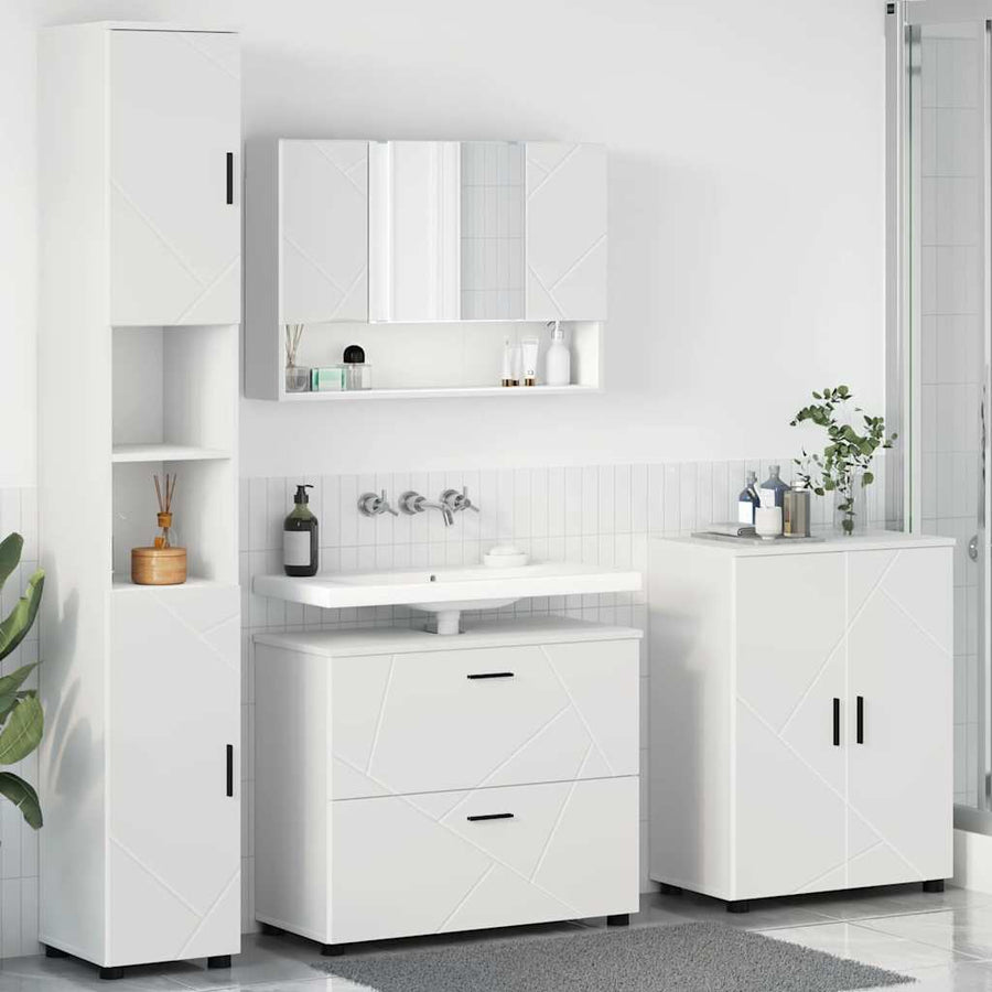 Badkamermeubelset met lade 4 pcs Wit Geperst Hout en Metaal
