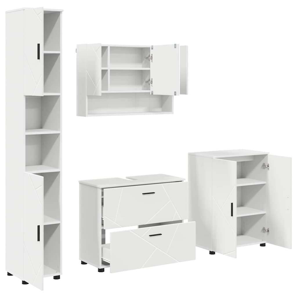 Badkamermeubelset met lade 4 pcs Wit Geperst Hout en Metaal