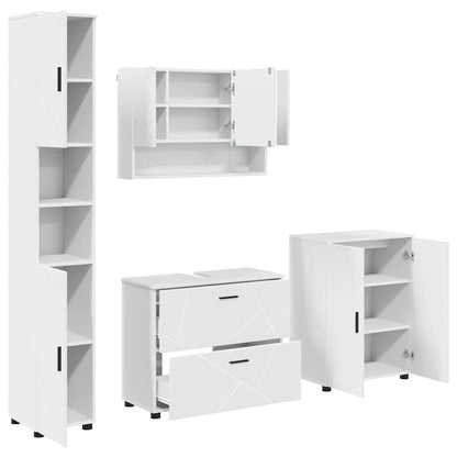 Badkamermeubelset met lade 4 pcs Wit Geperst Hout en Metaal