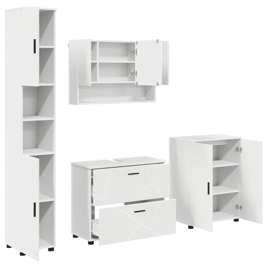 Badkamermeubelset met lade 4 pcs Wit Geperst Hout en Metaal