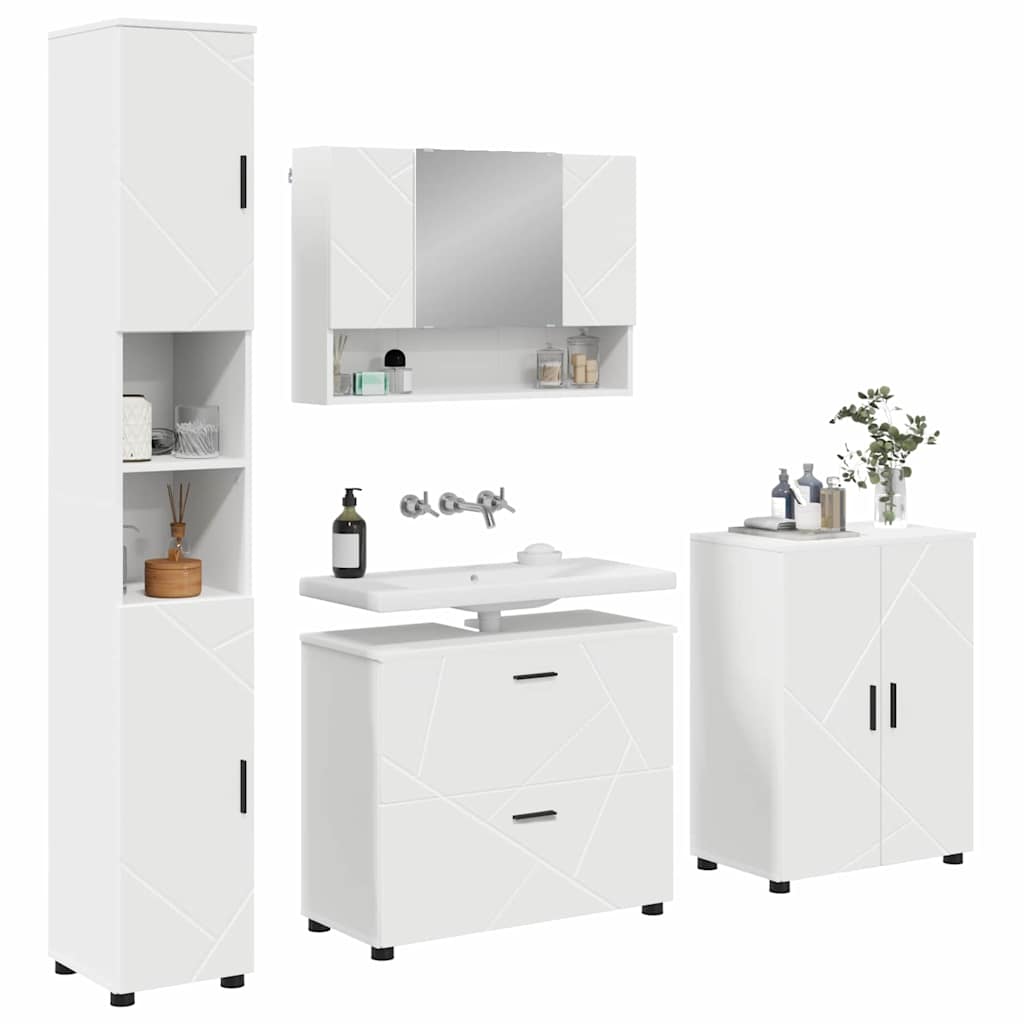 Badkamermeubelset met lade 4 pcs Wit Geperst Hout en Metaal