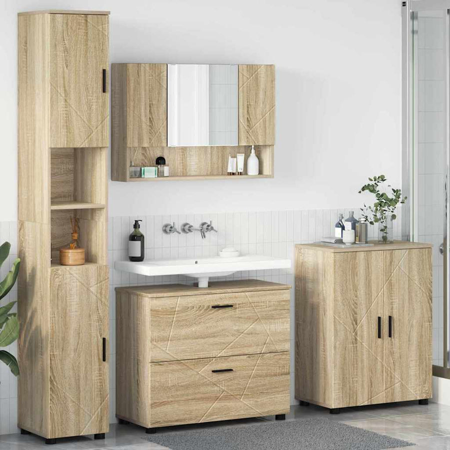Badkamermeubelset 4 pcs Sonoma Eiken Geperst Hout en Metaal