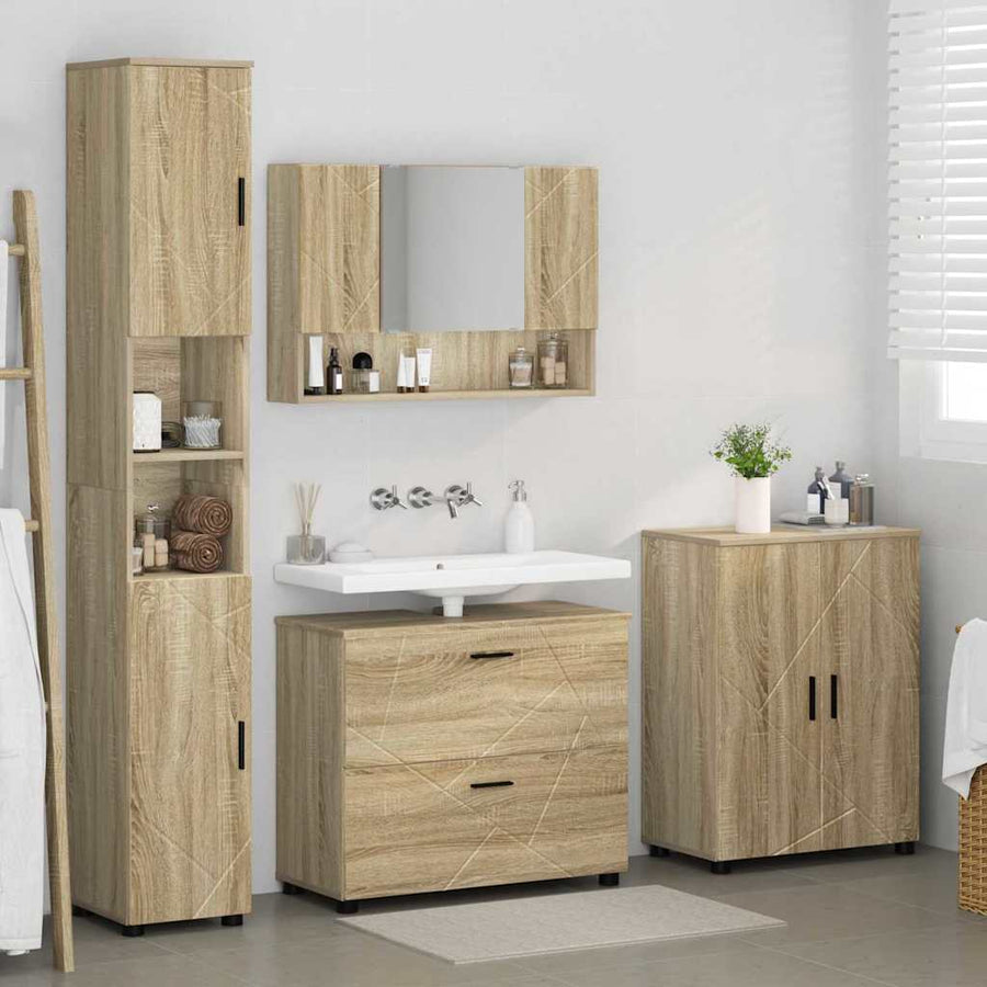 Badkamermeubelset 4 pcs Sonoma Eiken Geperst Hout en Metaal