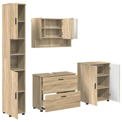 Badkamermeubelset 4 pcs Sonoma Eiken Geperst Hout en Metaal