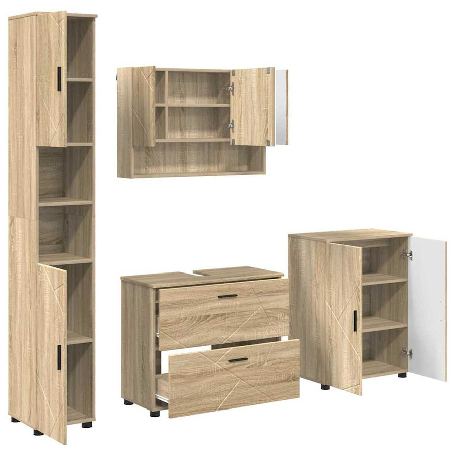 Badkamermeubelset 4 pcs Sonoma Eiken Geperst Hout en Metaal