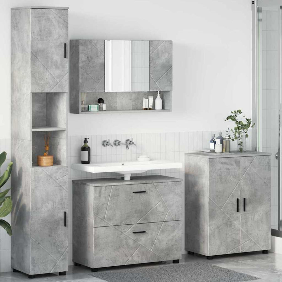 Badkamermeubelset 4 pcs Beton Grijs Geperst Hout en Metaal