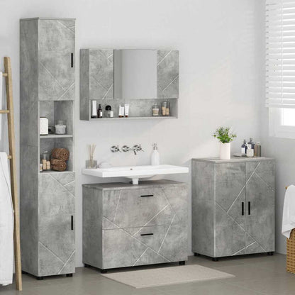 Badkamermeubelset 4 pcs Beton Grijs Geperst Hout en Metaal
