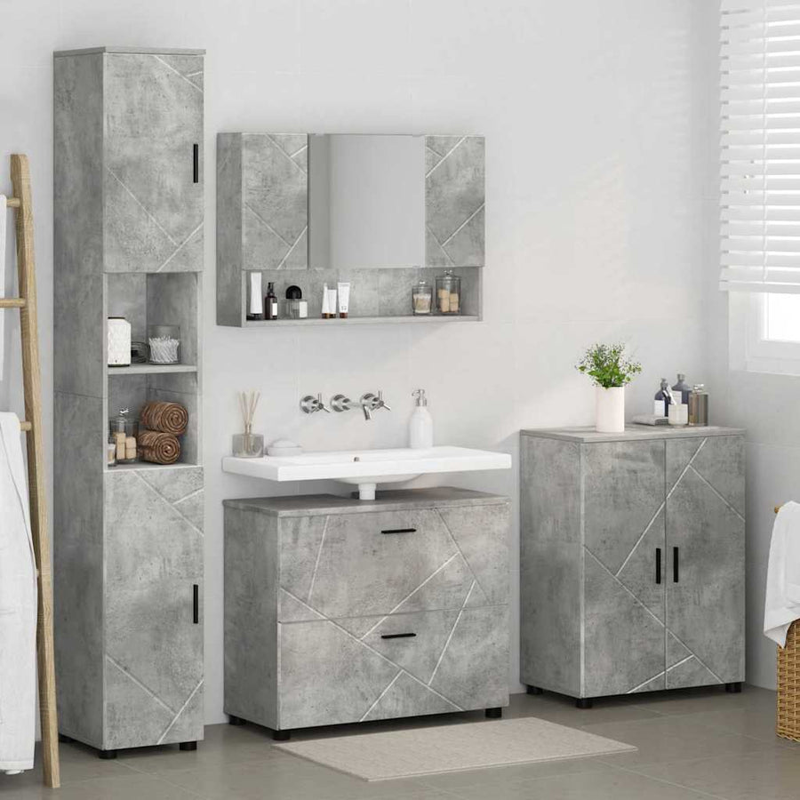Badkamermeubelset 4 pcs Beton Grijs Geperst Hout en Metaal