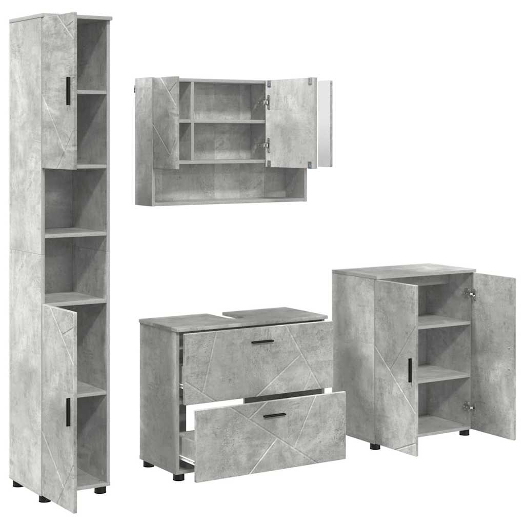 Badkamermeubelset 4 pcs Beton Grijs Geperst Hout en Metaal