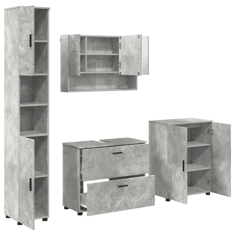 Badkamermeubelset 4 pcs Beton Grijs Geperst Hout en Metaal