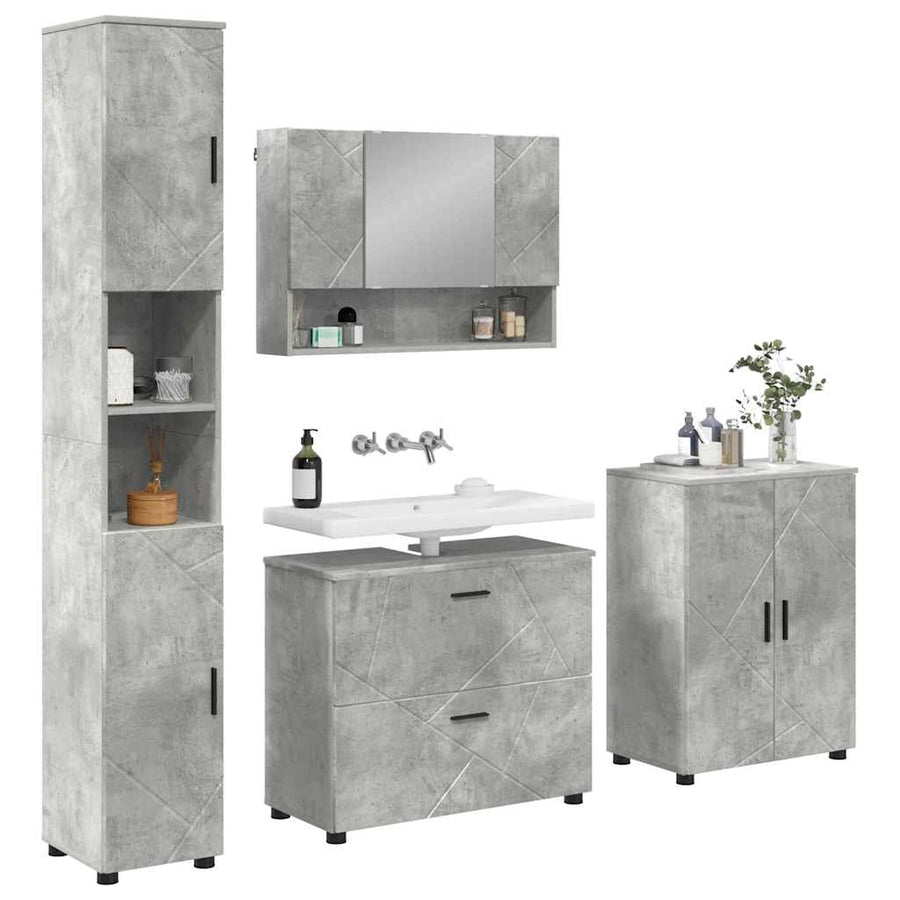 Badkamermeubelset 4 pcs Beton Grijs Geperst Hout en Metaal