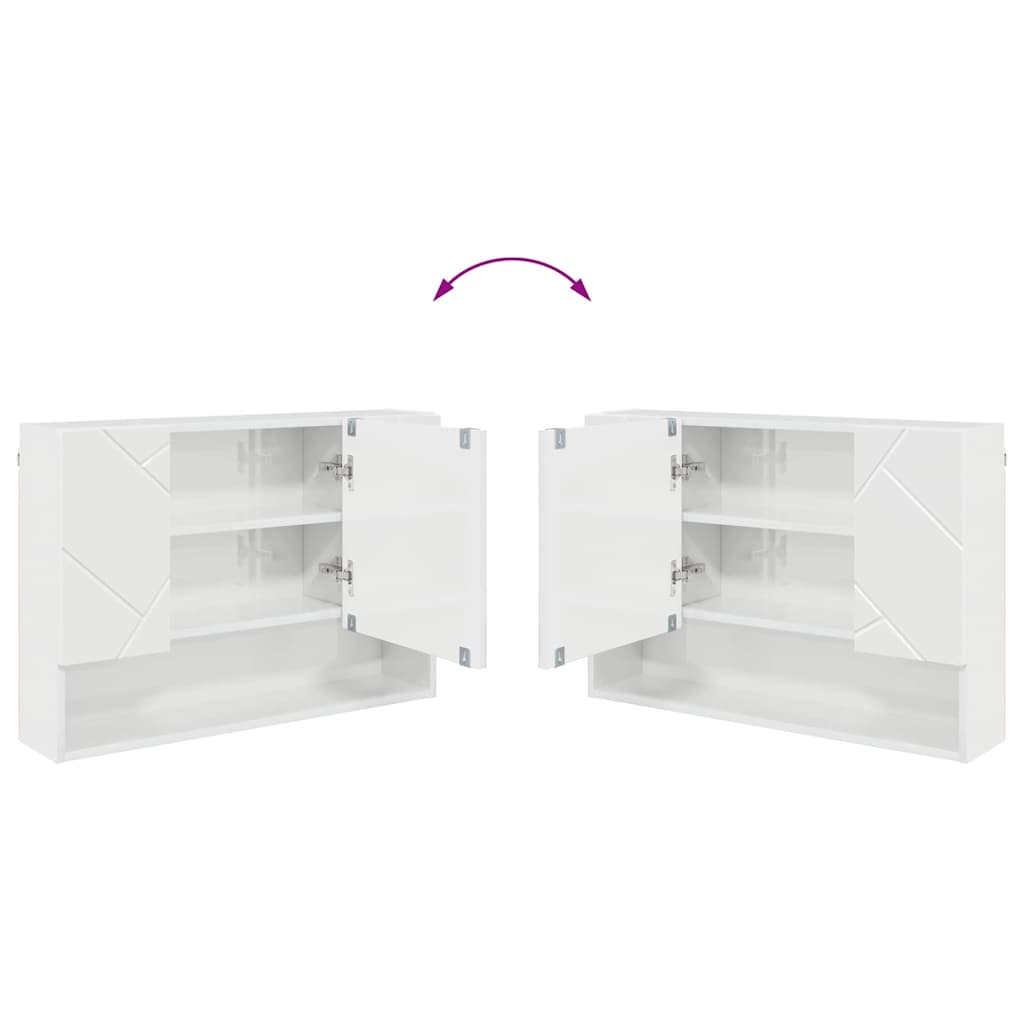 Badkamermeubelset 4 pcs Hoogglans wit Geperst Hout en Metaal