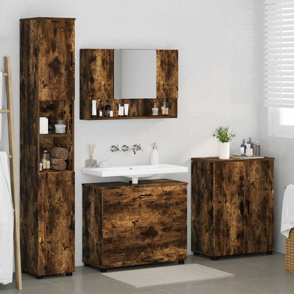 Badkamermeubelset 4 pcs Gerookt eiken Geperst Hout en Metaal