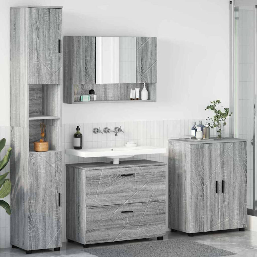Badkamermeubelset 4 pcs Grijs Sonoma Geperst Hout en Metaal