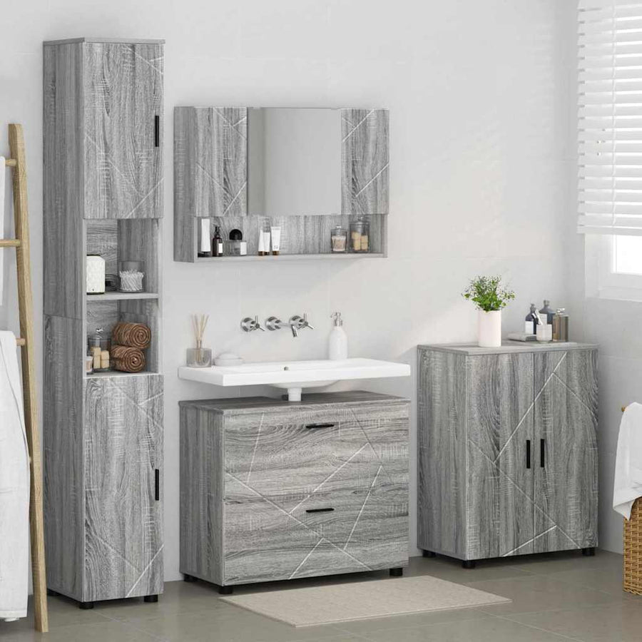 Badkamermeubelset 4 pcs Grijs Sonoma Geperst Hout en Metaal