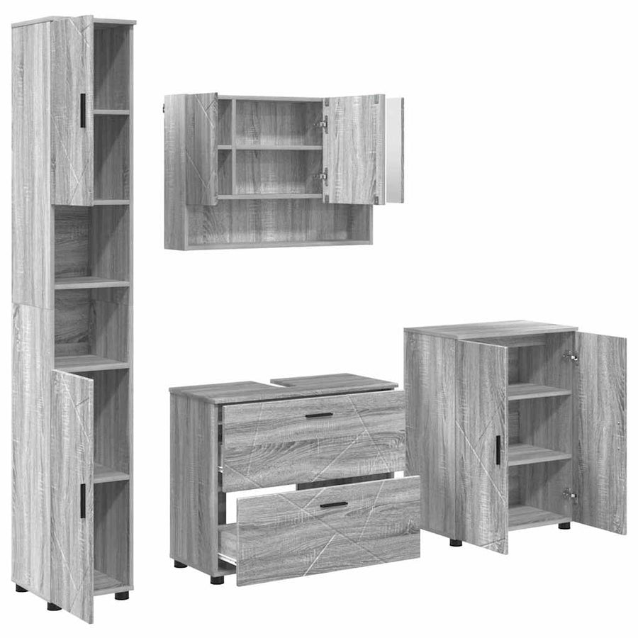 Badkamermeubelset 4 pcs Grijs Sonoma Geperst Hout en Metaal