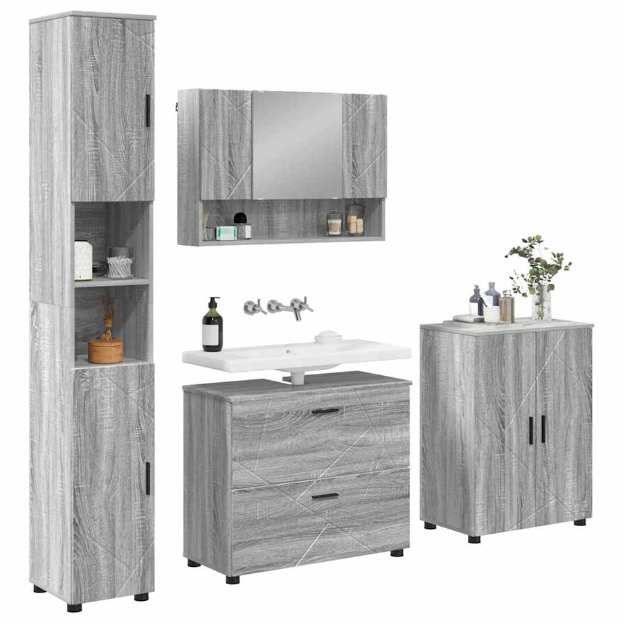 Badkamermeubelset 4 pcs Grijs Sonoma Geperst Hout en Metaal