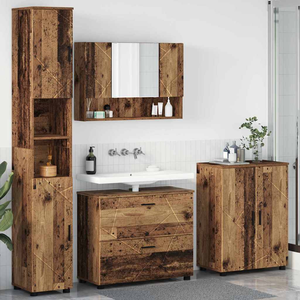 Badkamermeubelset 4 pcs Oud Hout Geperst Hout en Metaal