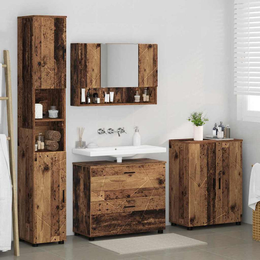 Badkamermeubelset 4 pcs Oud Hout Geperst Hout en Metaal