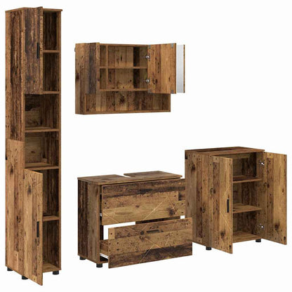 Badkamermeubelset 4 pcs Oud Hout Geperst Hout en Metaal