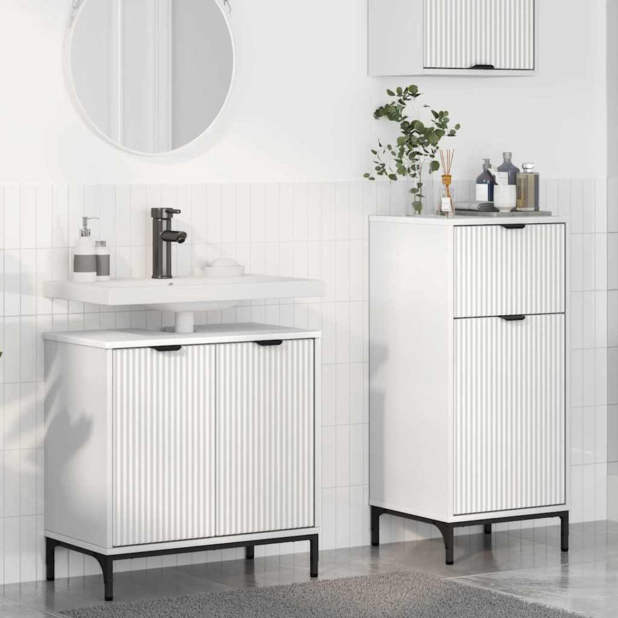 Badkamermeubelset met lade 2 pcs Wit Geperst Hout en Metaal