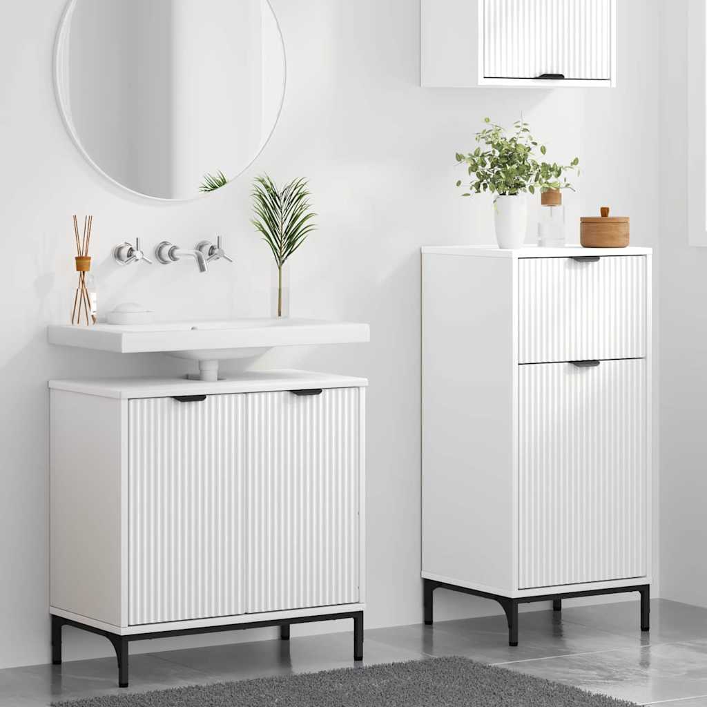 Badkamermeubelset met lade 2 pcs Wit Geperst Hout en Metaal