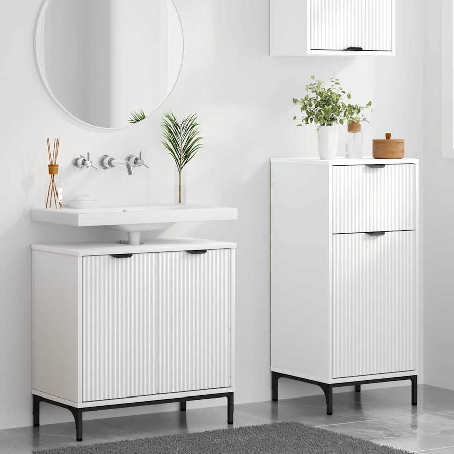 Badkamermeubelset met lade 2 pcs Wit Geperst Hout en Metaal