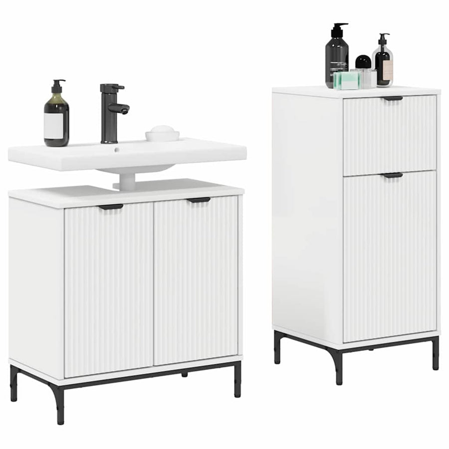 Badkamermeubelset met lade 2 pcs Wit Geperst Hout en Metaal