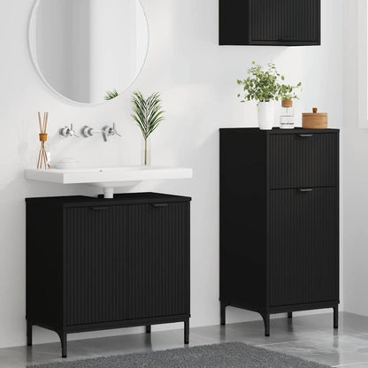 Badkamermeubelset met lade 2 pcs Zwart Geperst Hout en Metaal