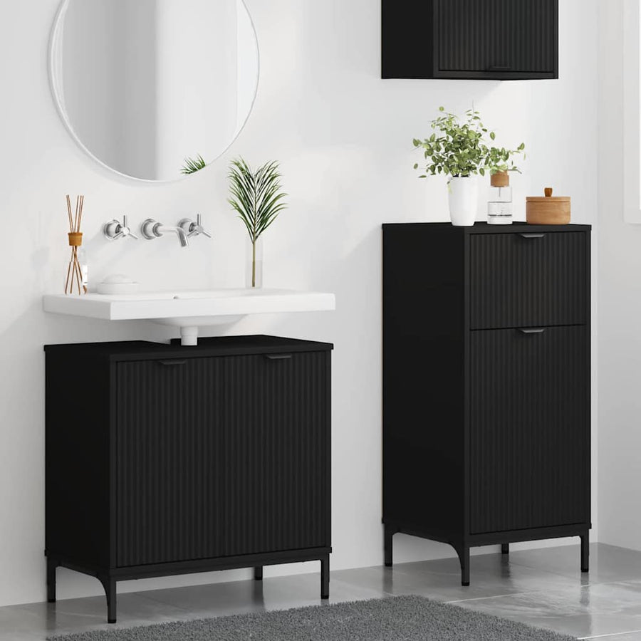 Badkamermeubelset met lade 2 pcs Zwart Geperst Hout en Metaal