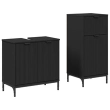 Badkamermeubelset met lade 2 pcs Zwart Geperst Hout en Metaal