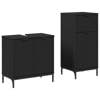Badkamermeubelset met lade 2 pcs Zwart Geperst Hout en Metaal