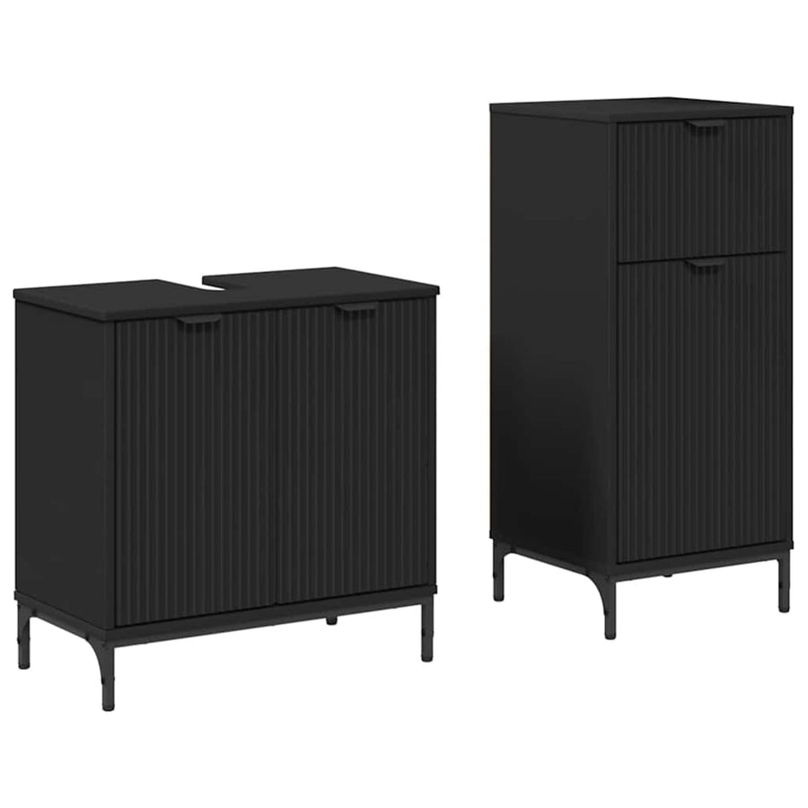 Badkamermeubelset met lade 2 pcs Zwart Geperst Hout en Metaal