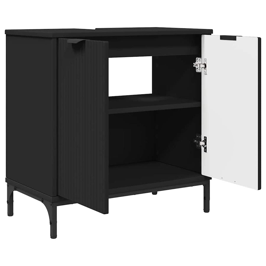 Badkamermeubelset met lade 2 pcs Zwart Geperst Hout en Metaal