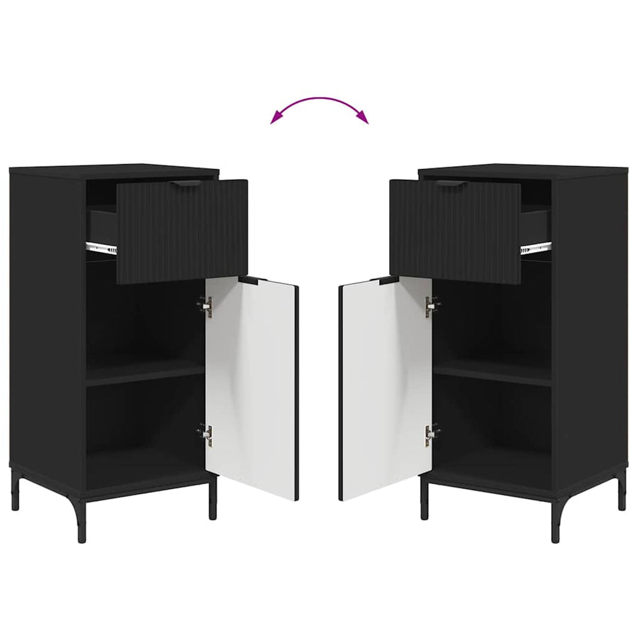Badkamermeubelset met lade 2 pcs Zwart Geperst Hout en Metaal