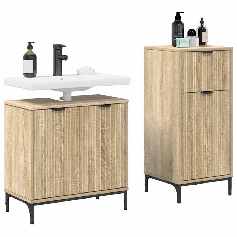 Badkamermeubelset 2 pcs Sonoma Eiken Geperst Hout en Metaal